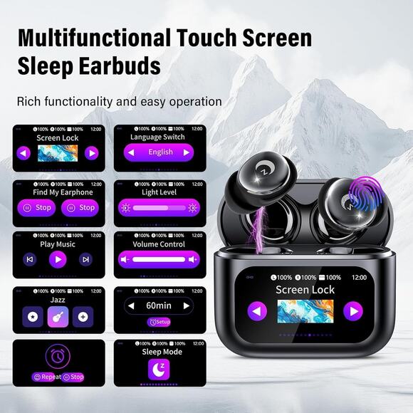 Sleep Earbuds Bluetooth 5.4 in Ear Smart Touch Screen Ear Buds, 48H - Picture 2 of 8